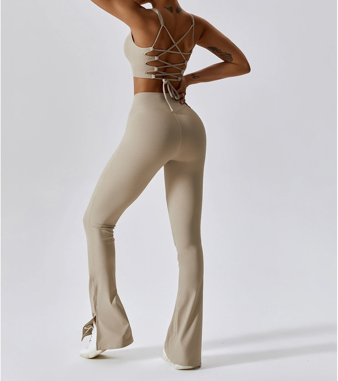 STRENGTH - Lace up back,flared legging set